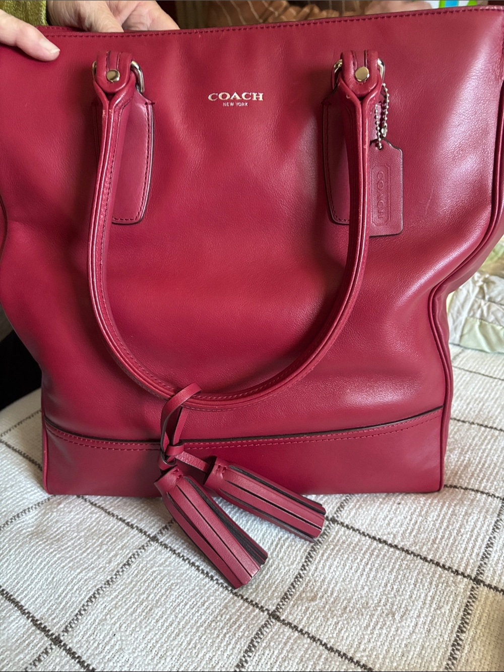 Vintage Coach Red Leather Tote with Tassel Charm
